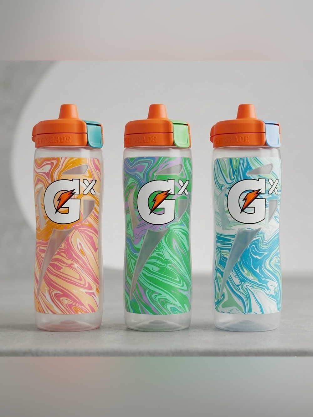 Gatorade GX 30 oz Squeeze Water Bottles Set of 3 Marble Limited Edition Colors